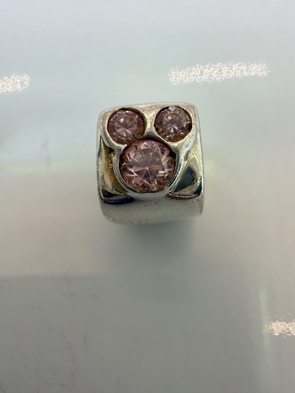 Retired Disney Chamilia Gem Mickey Pink CZ Sterling Silver Charm